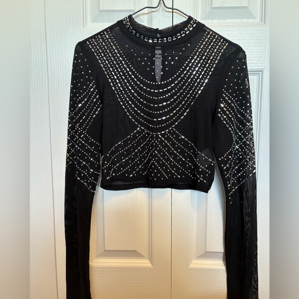 NEW! Hot & Delicious Black Long Sleeve Studded Crop Top